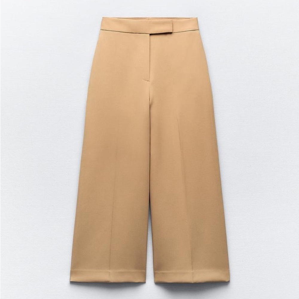 Zara Tan Wide-Leg Cropped Pants